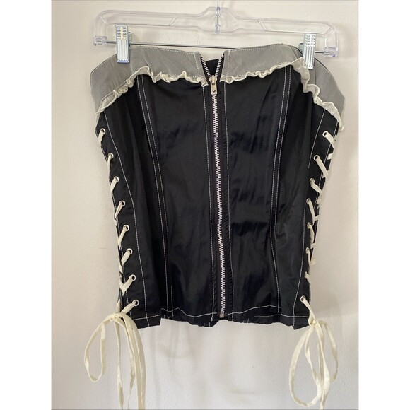 Tripp nyc Tops - TRIPP NYC Vintage Corset Top Black Lace Up Mesh Goth Victorian Sz L Milkmaid (V1